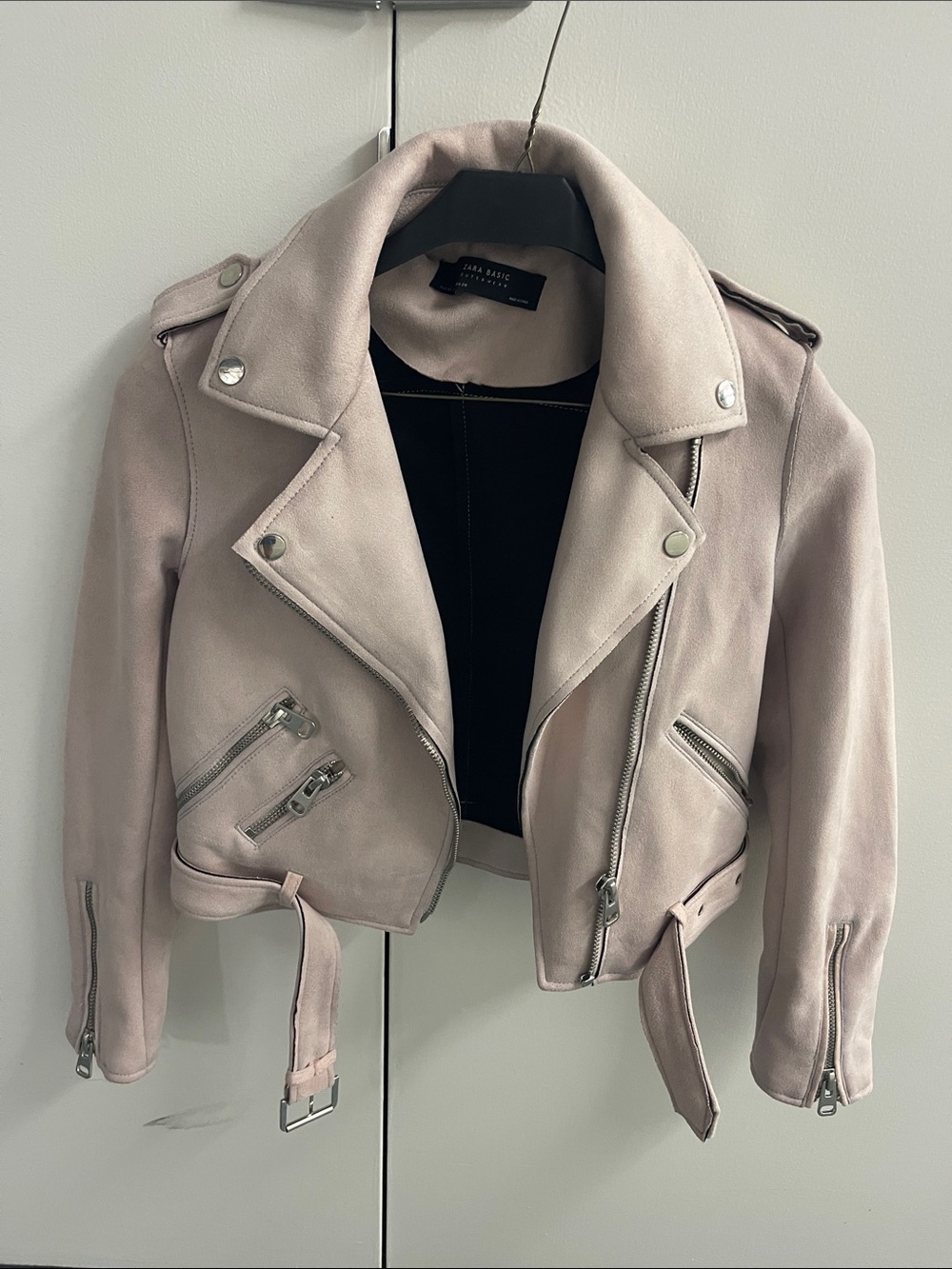 Zara Light Pink Suede Moto Jacket